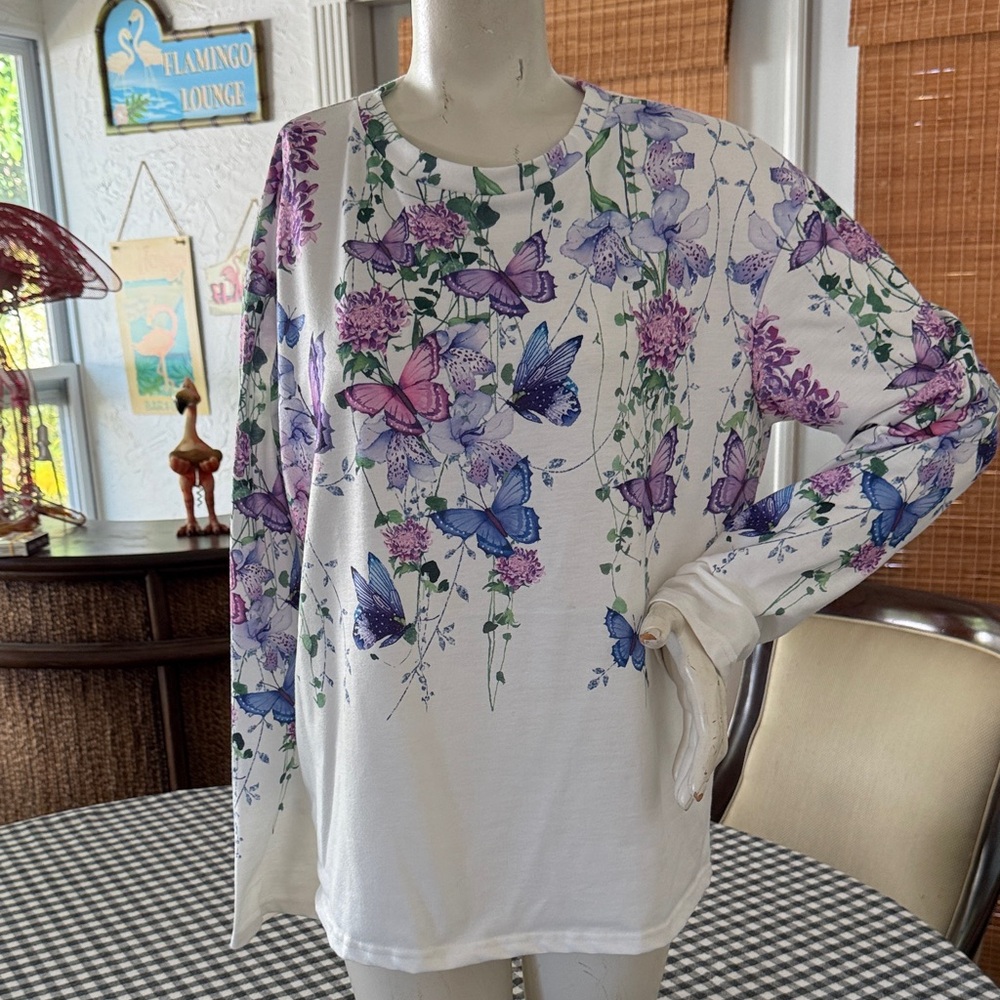 Floral and Butterfly Long Sleeve Top